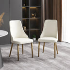 Chaise de salle à manger à dossier haut, blanc et or, similicuir, lot de 2