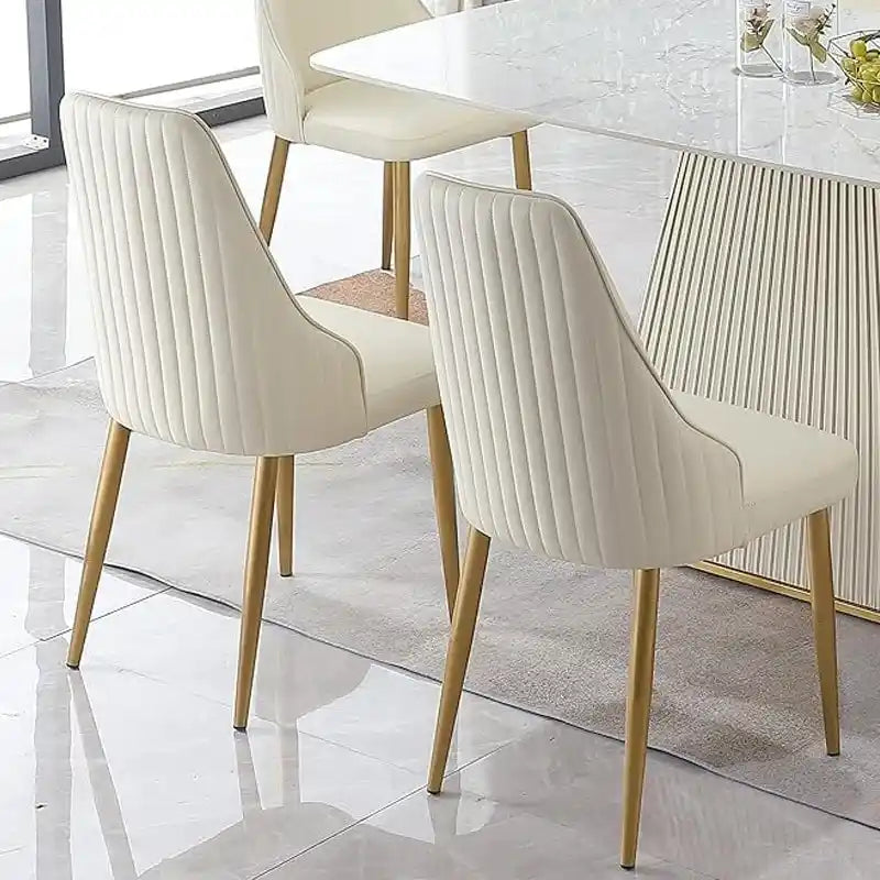 Chaise de salle à manger à dossier haut, blanc et or, similicuir, lot de 2