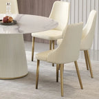 Chaise de salle à manger à dossier haut, blanc et or, similicuir, lot de 2