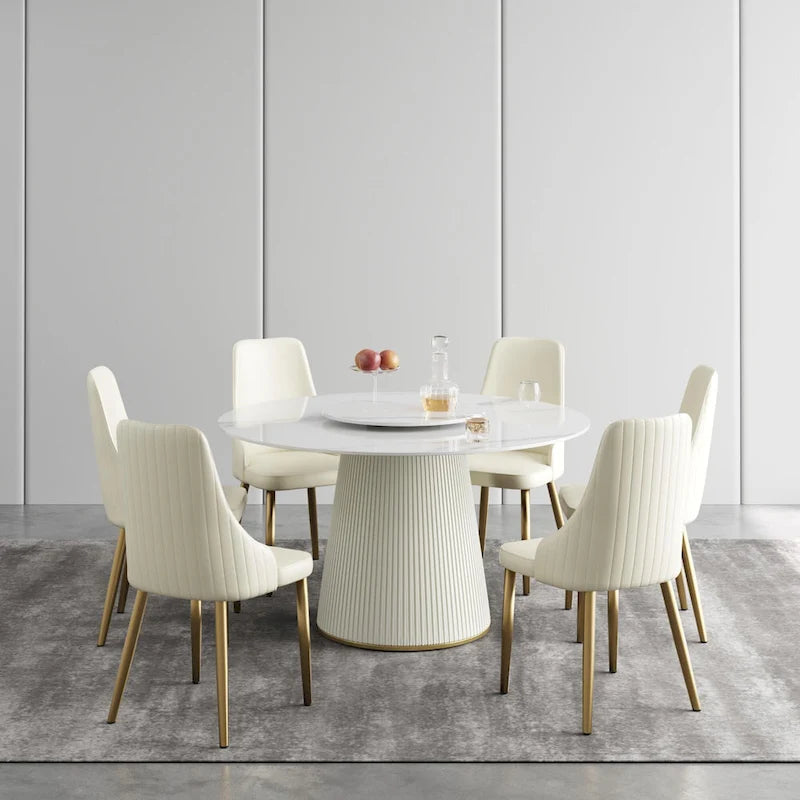 Chaise de salle à manger à dossier haut, blanc et or, similicuir, lot de 2