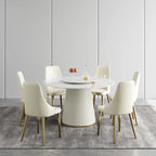 Chaise de salle à manger à dossier haut, blanc et or, similicuir, lot de 2