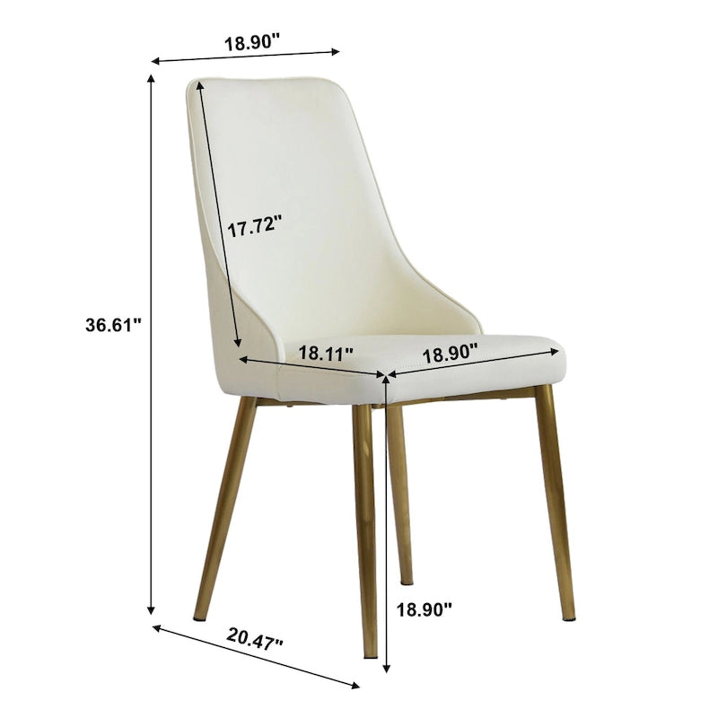 Chaise de salle à manger à dossier haut, blanc et or, similicuir, lot de 2