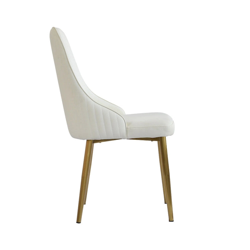 Chaise de salle à manger à dossier haut, blanc et or, similicuir, lot de 2