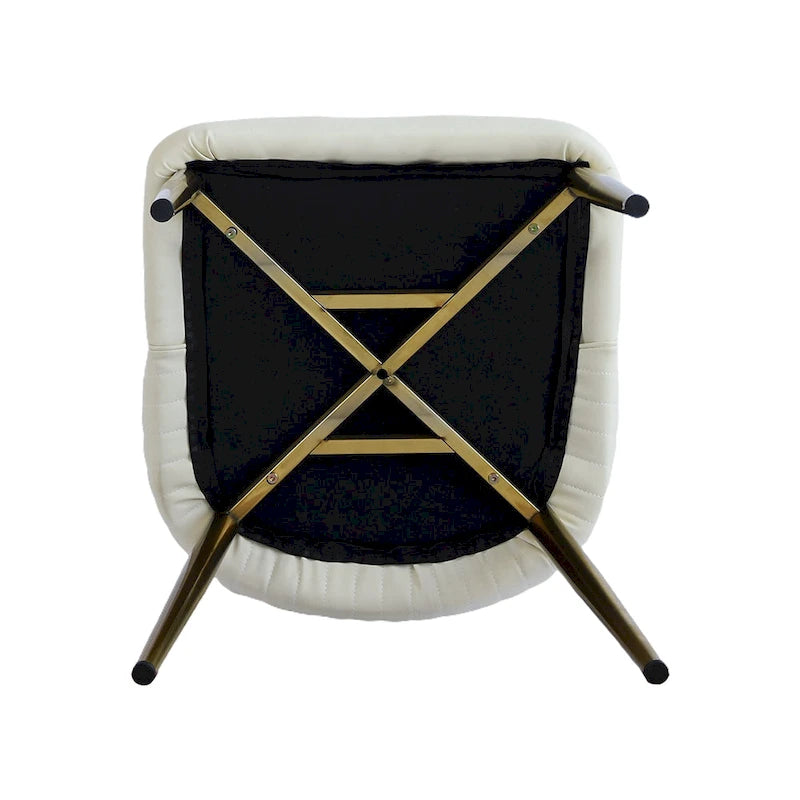 Chaise de salle à manger à dossier haut, blanc et or, similicuir, lot de 2