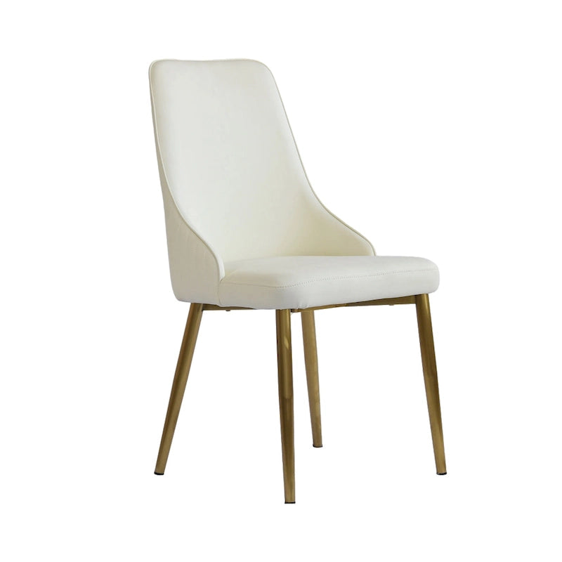 Chaise de salle à manger à dossier haut, blanc et or, similicuir, lot de 2