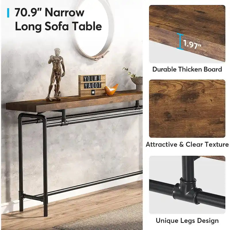 Table console de 70,9 pouces pour salon, table d'entrée en bois