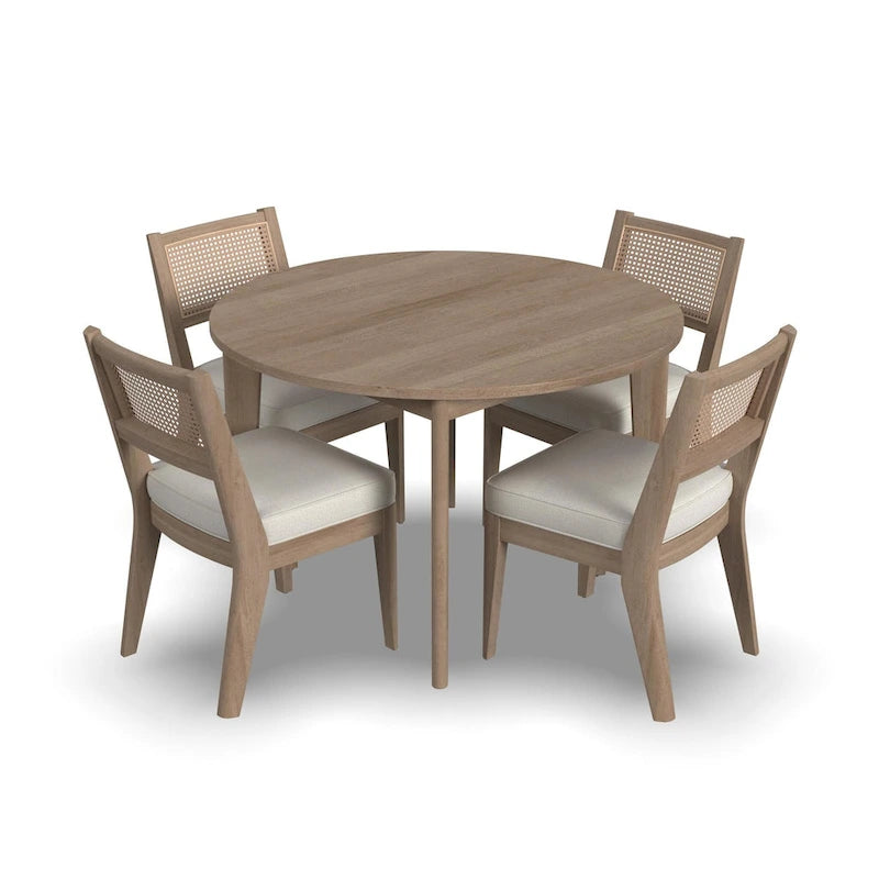 Ensemble de salle à manger Brentwood 5 pièces avec table ronde en bois marron et chaises à dossier cannage - 47 x 30 x 47