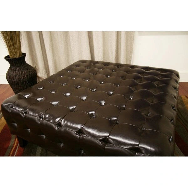 Ottoman carré en cuir reconstitué marron foncé Pemberly