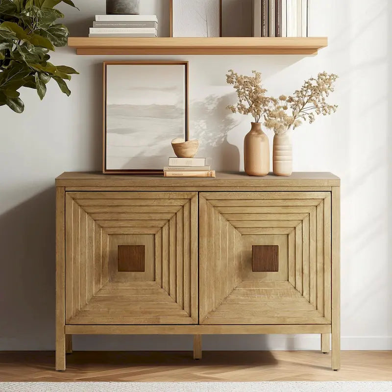 Armoire de rangement à 2 portes géométrique Madison Park Paige avec étagères réglables
