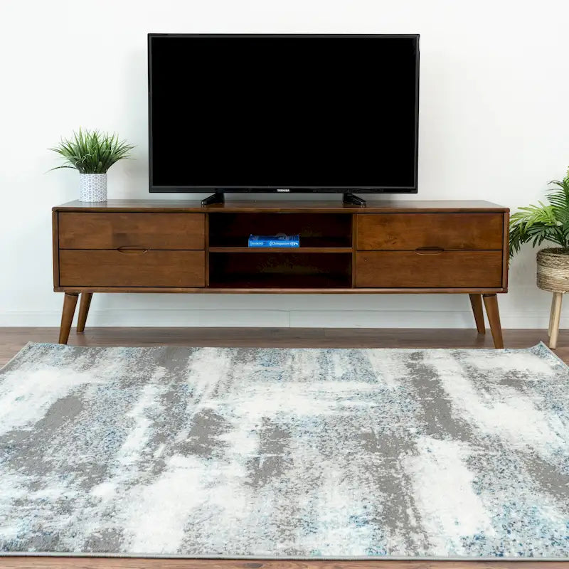 Meuble TV Bruno de style Mid-Century Modern en noyer avec 6 armoires de rangement, meuble TV bas en bois