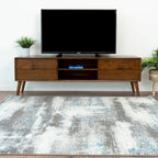 Meuble TV Bruno de style Mid-Century Modern en noyer avec 6 armoires de rangement, meuble TV bas en bois