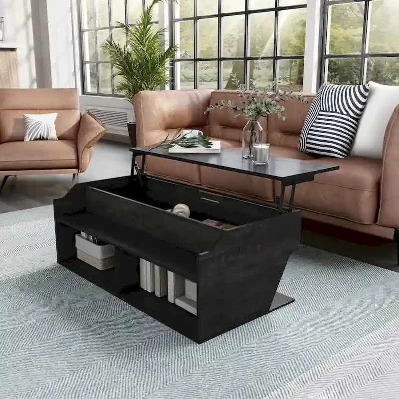 Table basse relevable Denhour DH BASIC Transitional Black Oak de 44 pouces