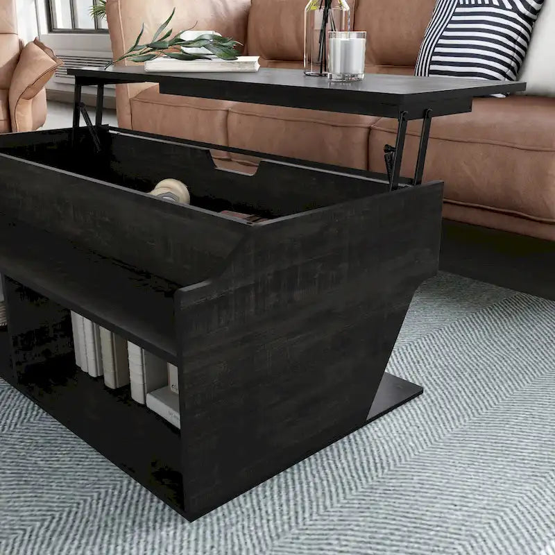 Table basse relevable Denhour DH BASIC Transitional Black Oak de 44 pouces