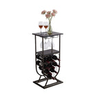 Table console porte-bouteilles autoportante avec porte-verres, range-bouteilles 9 bouteilles, étain/marbre