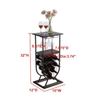 Table console porte-bouteilles autoportante avec porte-verres, range-bouteilles 9 bouteilles, étain/marbre