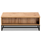 Table basse moderne chêne et noir avec 2 tiroirs et une étagère ouverte