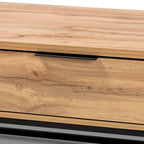 Table basse moderne chêne et noir avec 2 tiroirs et une étagère ouverte