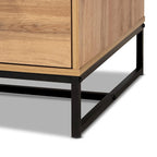 Table basse moderne chêne et noir avec 2 tiroirs et une étagère ouverte