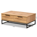 Table basse moderne chêne et noir avec 2 tiroirs et une étagère ouverte