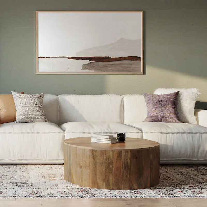 WYNDENHALL Hillmount SOLID MANGO WOOD 36 inch Wide Round Contemporary Drum Coffee Table & Fully Assembled - 36d x 36 w x 14h