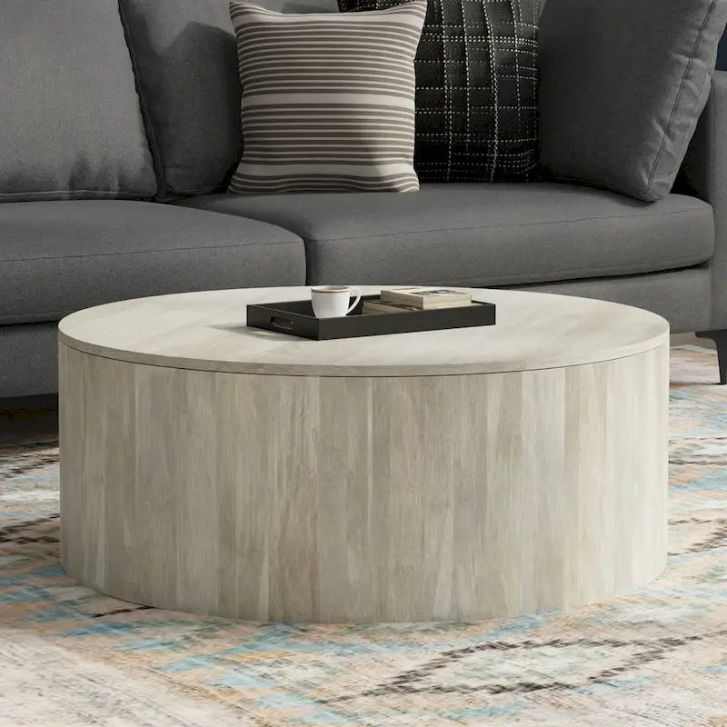WYNDENHALL Hillmount Table basse ronde contemporaine 36 pouces en bois de manguier massif et entièrement assemblée - 36p x 36L x 14h