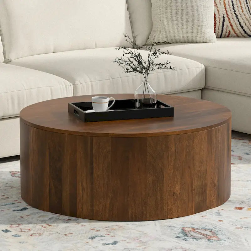WYNDENHALL Hillmount Table basse ronde contemporaine 36 pouces en bois de manguier massif et entièrement assemblée - 36p x 36L x 14h
