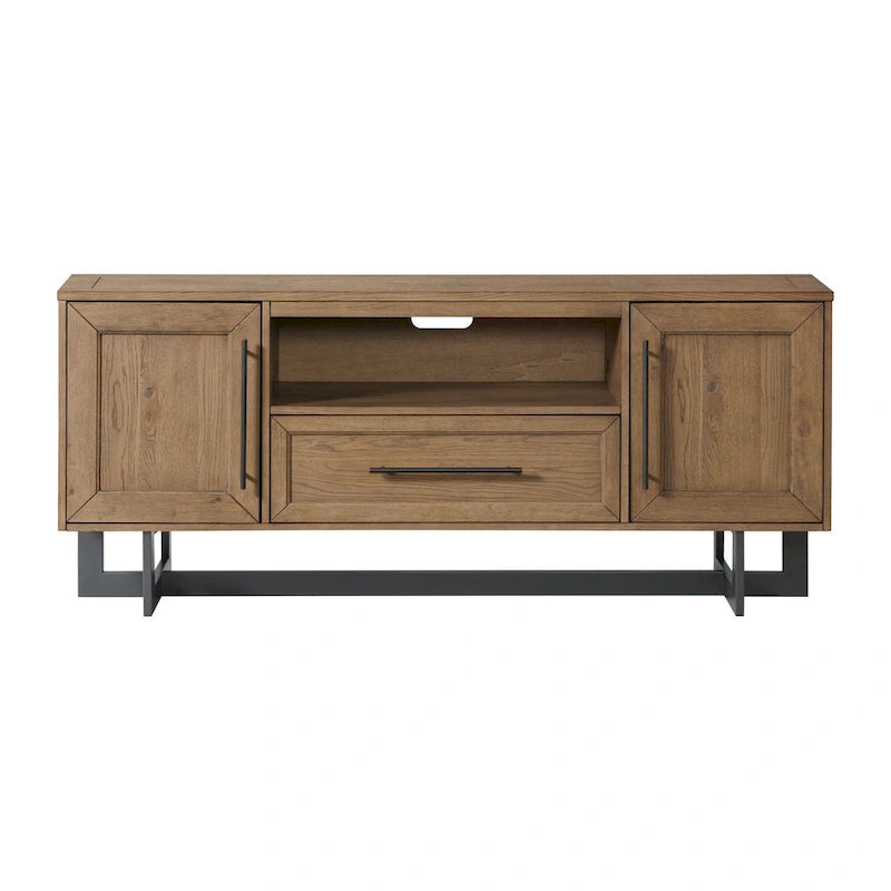 Meuble TV large Eden 70 avec tiroir central ouvert, Dune rustique