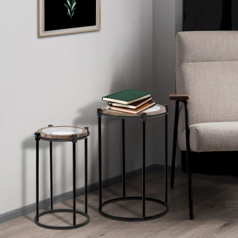 Tables d'appoint rondes Carbon Loft Satine en métal et verre (lot de 2)
