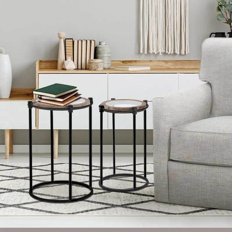 Tables d'appoint rondes Carbon Loft Satine en métal et verre (lot de 2)