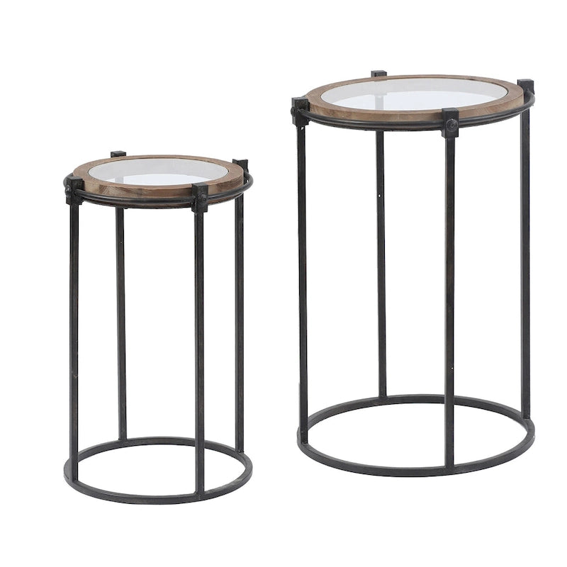 Tables d'appoint rondes Carbon Loft Satine en métal et verre (lot de 2)