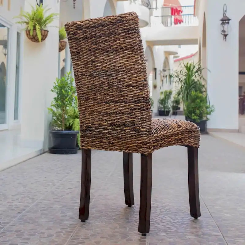 Chaise de salle à manger Louisa en abaca tressé/acajou (Lot de 2)