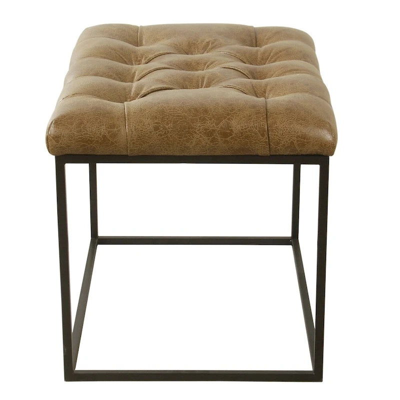 HomePop Pouf décoratif - Similicuir marron vieilli