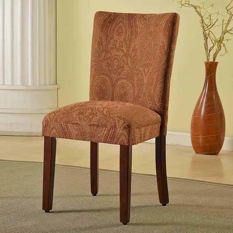 Chaise de salle à manger HomePop Parsons Damassé Rouge/Or