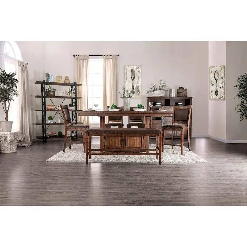 Meuble Rainier de Furniture of America, table rustique hauteur comptoir en noyer, 75 pouces