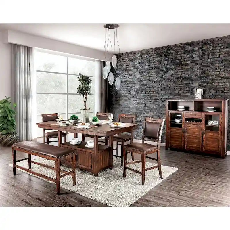 Meuble Rainier de Furniture of America, table rustique hauteur comptoir en noyer, 75 pouces