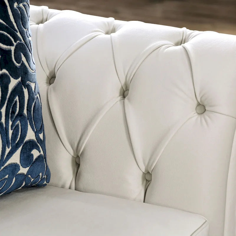 Ensemble de canapé 2 pièces capitonné en tissu blanc Addae Glam par Furniture of America