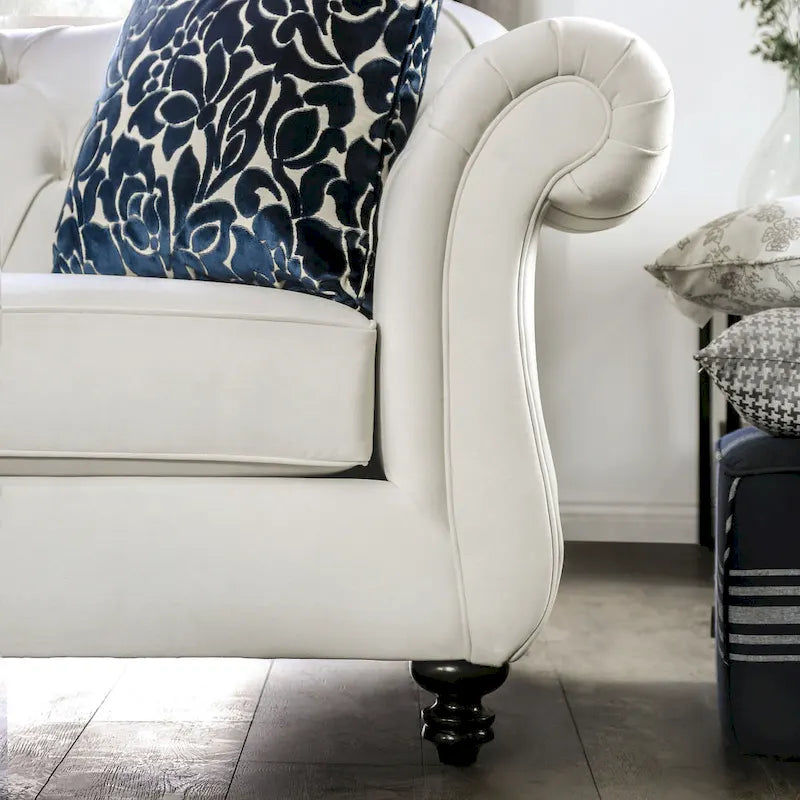 Ensemble de canapé 2 pièces capitonné en tissu blanc Addae Glam par Furniture of America