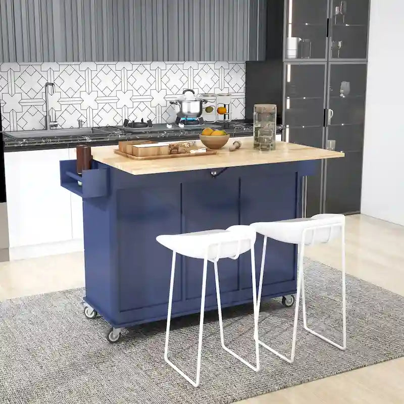 Îlot de cuisine mobile roulant de 52,7 pouces de largeur avec roues verrouillables