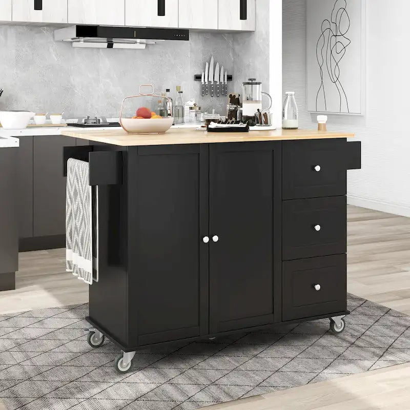 Îlot de cuisine mobile roulant de 52,7 pouces de largeur avec roues verrouillables