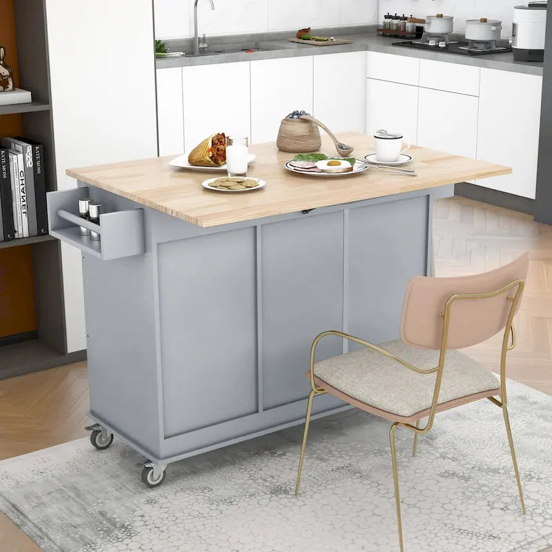 Îlot de cuisine mobile roulant de 52,7 pouces de largeur avec roues verrouillables