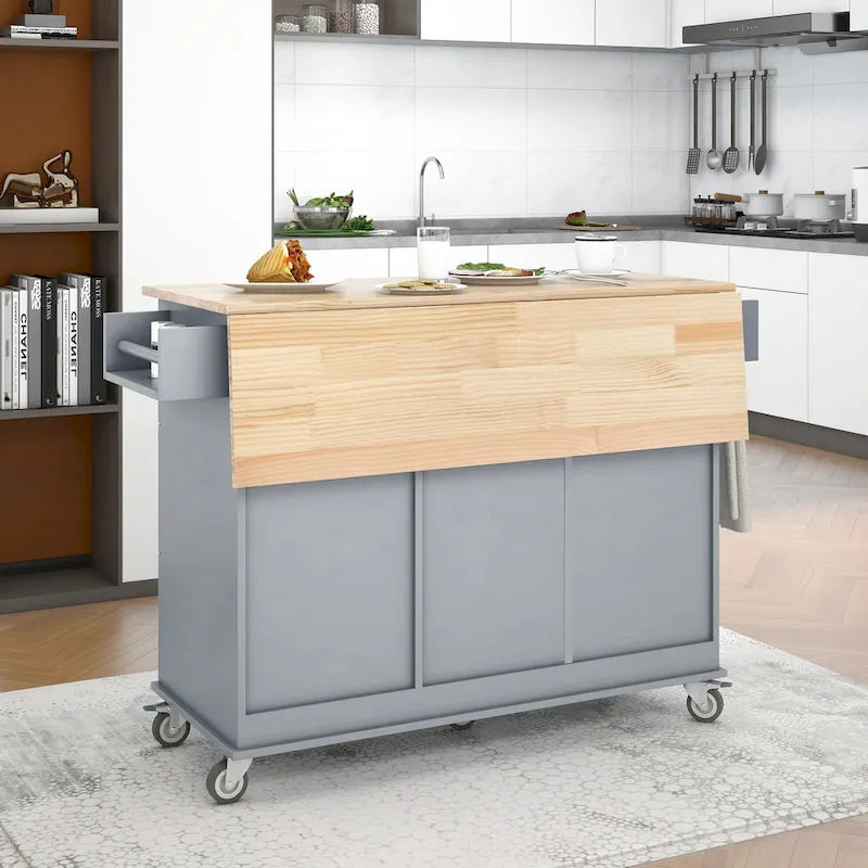Îlot de cuisine mobile roulant de 52,7 pouces de largeur avec roues verrouillables