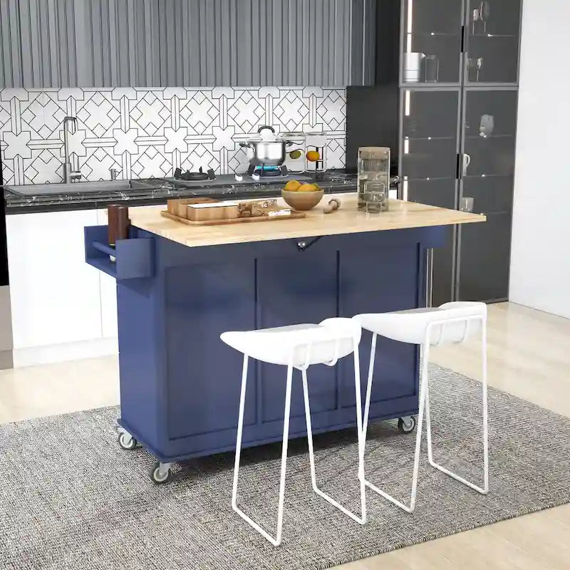 Îlot de cuisine mobile roulant de 52,7 pouces de largeur avec roues verrouillables