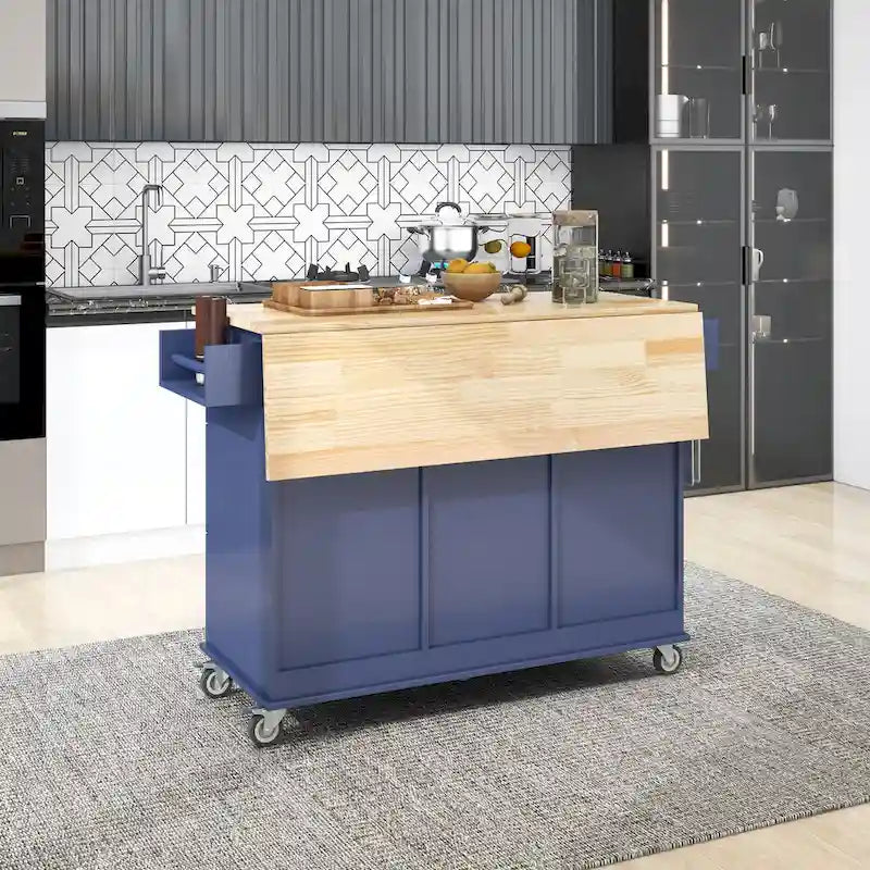 Îlot de cuisine mobile roulant de 52,7 pouces de largeur avec roues verrouillables