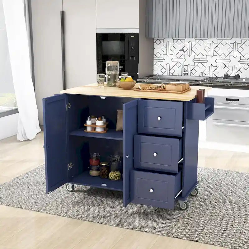 Îlot de cuisine mobile roulant de 52,7 pouces de largeur avec roues verrouillables