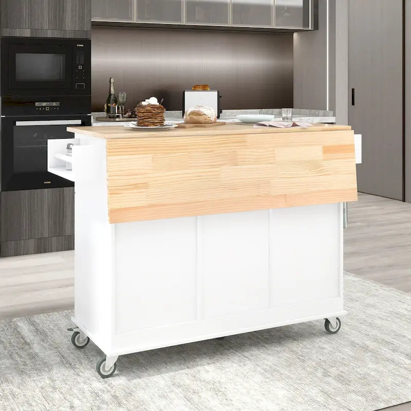 Îlot de cuisine mobile roulant de 52,7 pouces de largeur avec roues verrouillables