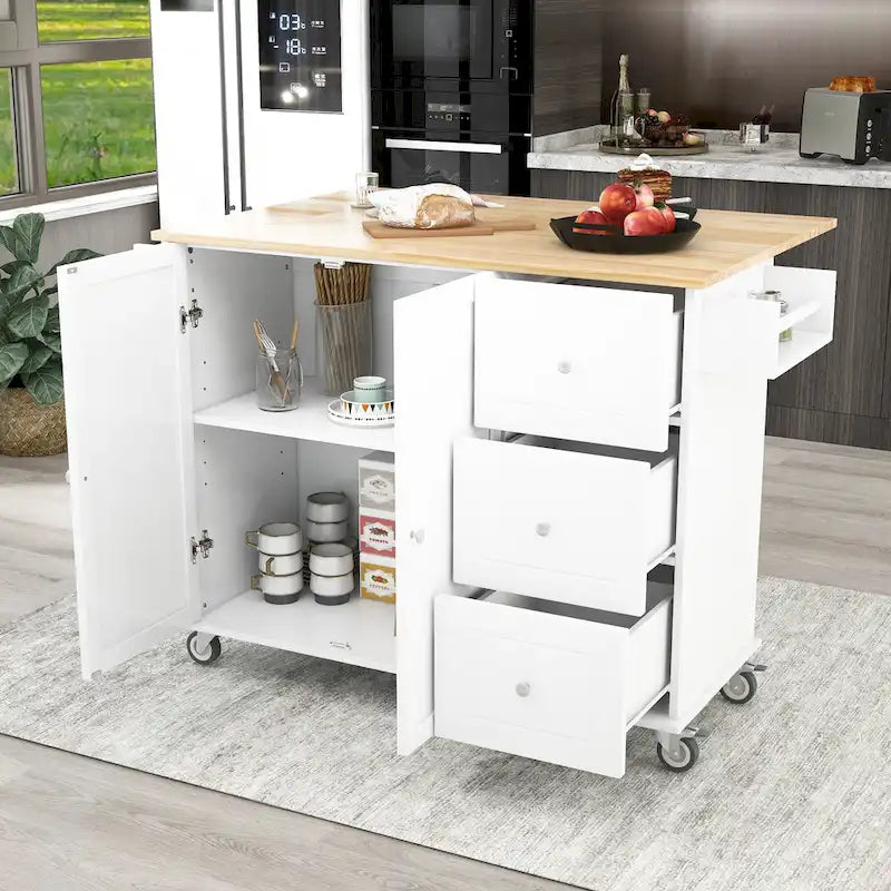Îlot de cuisine mobile roulant de 52,7 pouces de largeur avec roues verrouillables