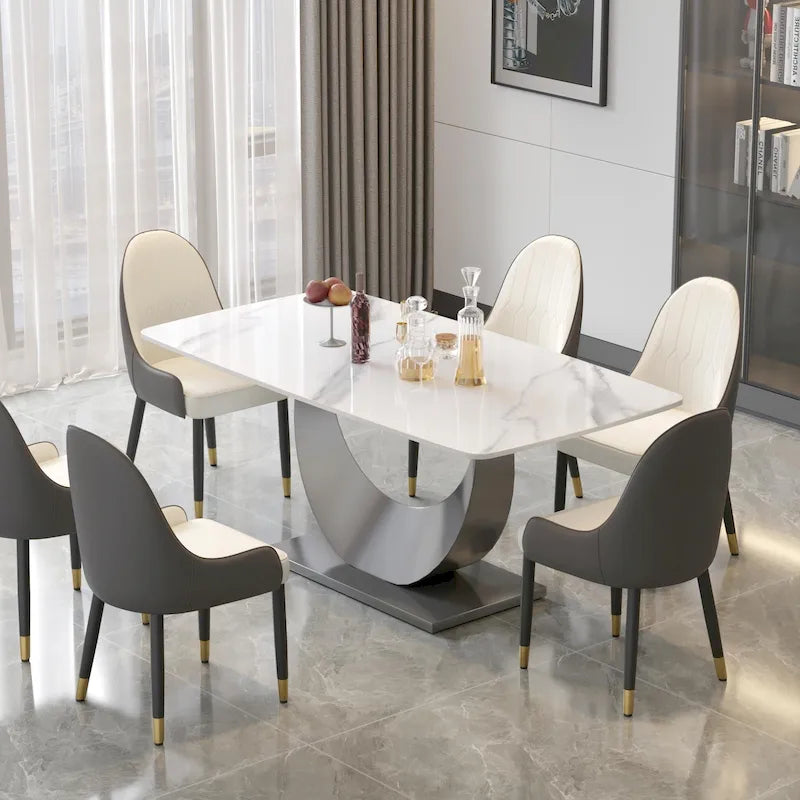 Table à manger rectangulaire en pierre frittée, style moderne, 71 po