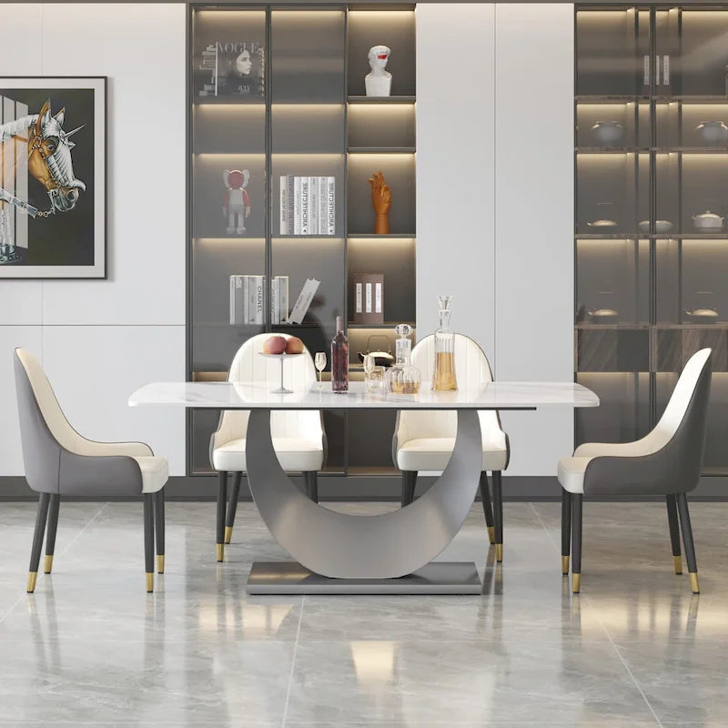 Table à manger rectangulaire en pierre frittée, style moderne, 71 po