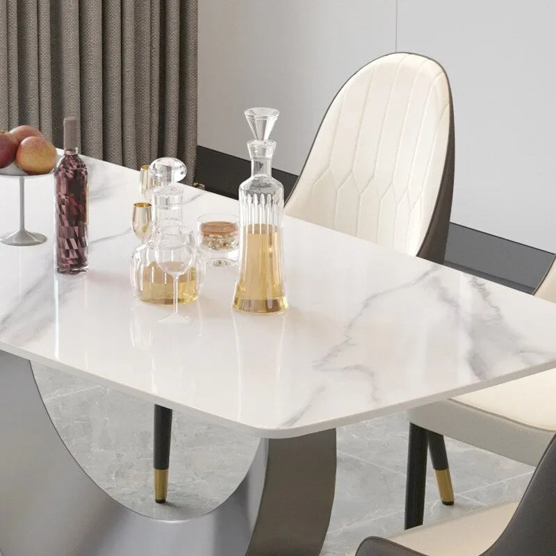 Table à manger rectangulaire en pierre frittée, style moderne, 71 po