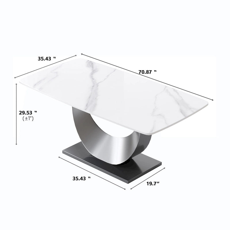 Table à manger rectangulaire en pierre frittée, style moderne, 71 po